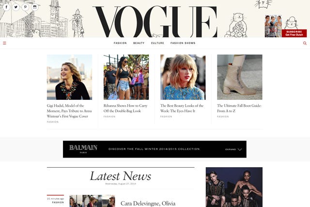 Vogue là trang website cập nhật xu hướng thời trang mới nhất